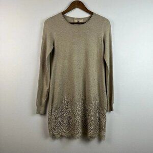 Cashmere Blend Sweater Dress Womens M Fleur De Lis Beige Lace Fairy Feminine‎